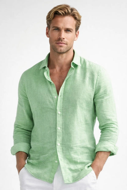 Søren | Herreskjorte Lysegrå Hør Regular Fit Langærmet til Mænd