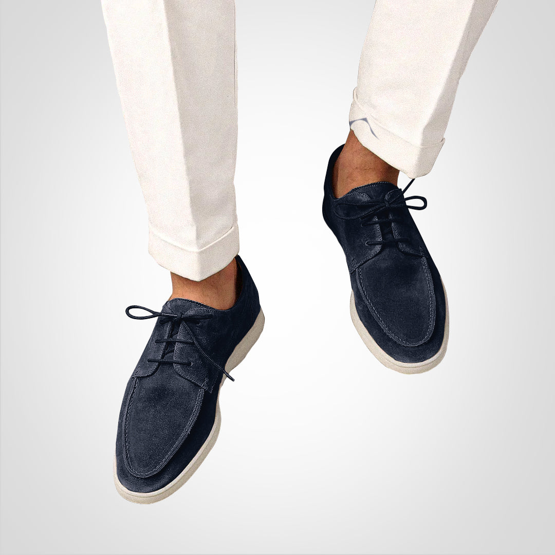 Gustav | Loafers Navyblå Ruskindslook med Snørebånd til Mænd