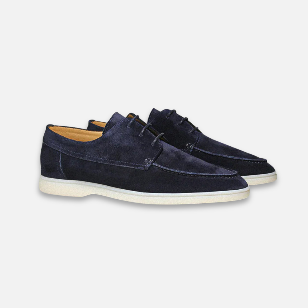 Gustav | Loafers Navyblå Ruskindslook med Snørebånd til Mænd