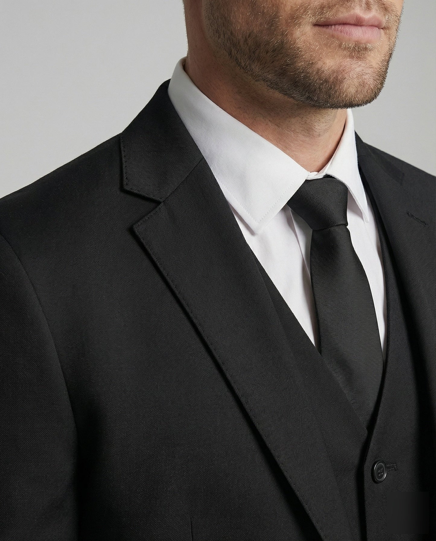 Gabriel | Tre-Delt Habit Sort Slim Fit med Vest til Mænd