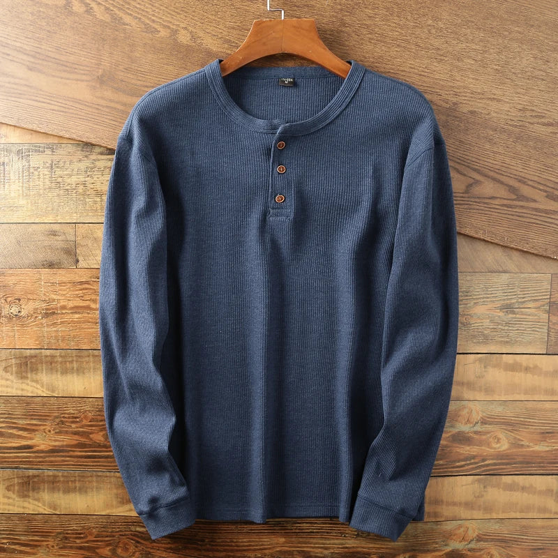 Mads | Henley Bluse Lysegrå Ribstrik Langærmet Regular Fit til Mænd
