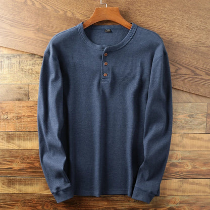 Mads | Henley Bluse Lysegrå Ribstrik Langærmet Regular Fit til Mænd