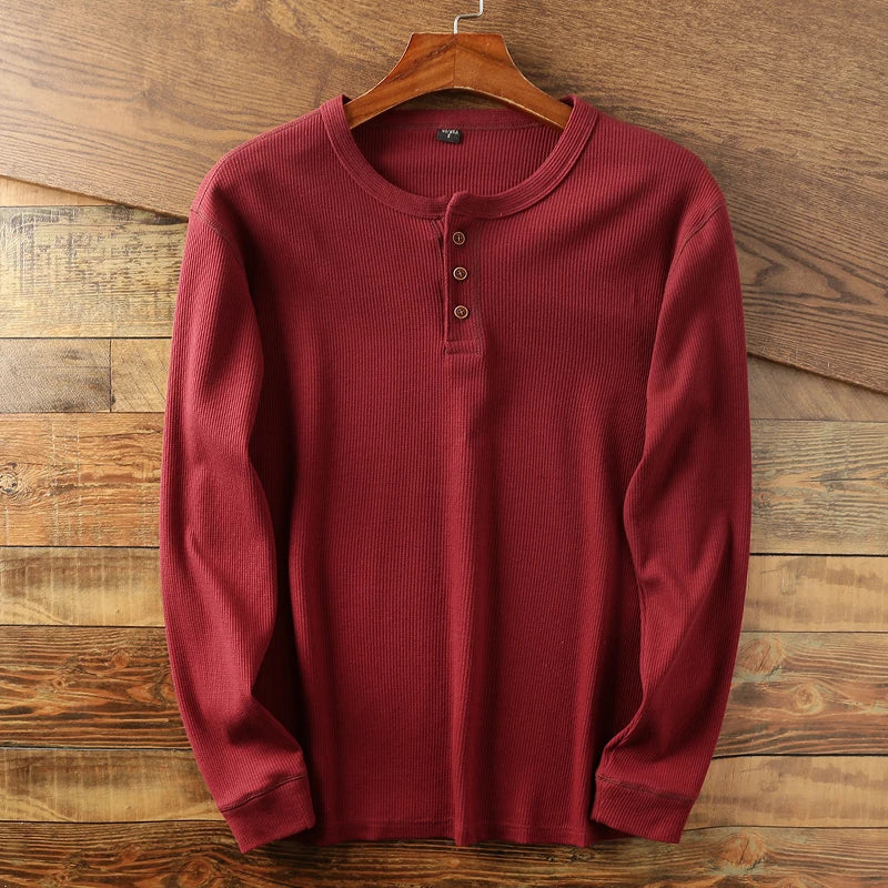 Mads | Henley Bluse Lysegrå Ribstrik Langærmet Regular Fit til Mænd