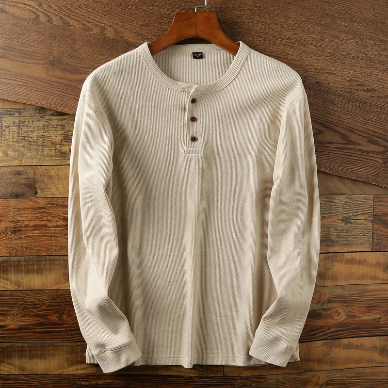 Mads | Henley Bluse Lysegrå Ribstrik Langærmet Regular Fit til Mænd