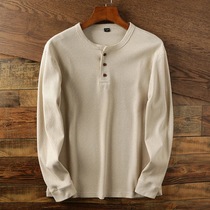 Mads | Henley Bluse Lysegrå Ribstrik Langærmet Regular Fit til Mænd