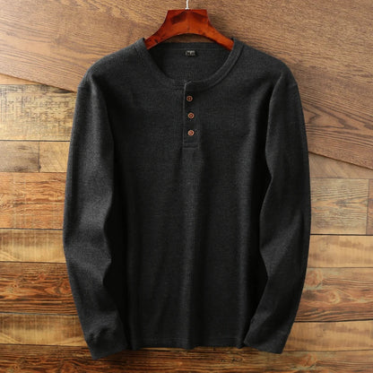 Mads | Henley Bluse Lysegrå Ribstrik Langærmet Regular Fit til Mænd