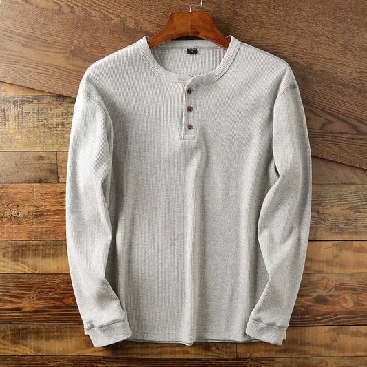 Mads | Henley Bluse Lysegrå Ribstrik Langærmet Regular Fit til Mænd