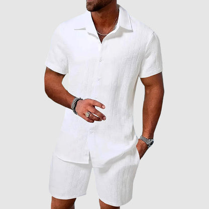 Laurits | Sommersæt Creme Jacquard Skjorte & Shorts til Mænd