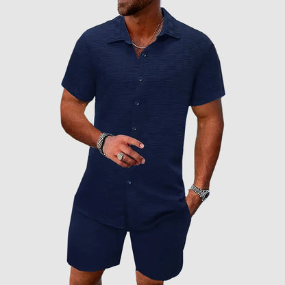 Laurits | Sommersæt Creme Jacquard Skjorte & Shorts til Mænd