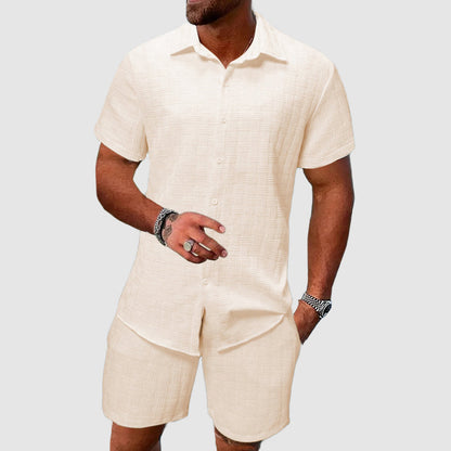 Laurits | Sommersæt Creme Jacquard Skjorte & Shorts til Mænd