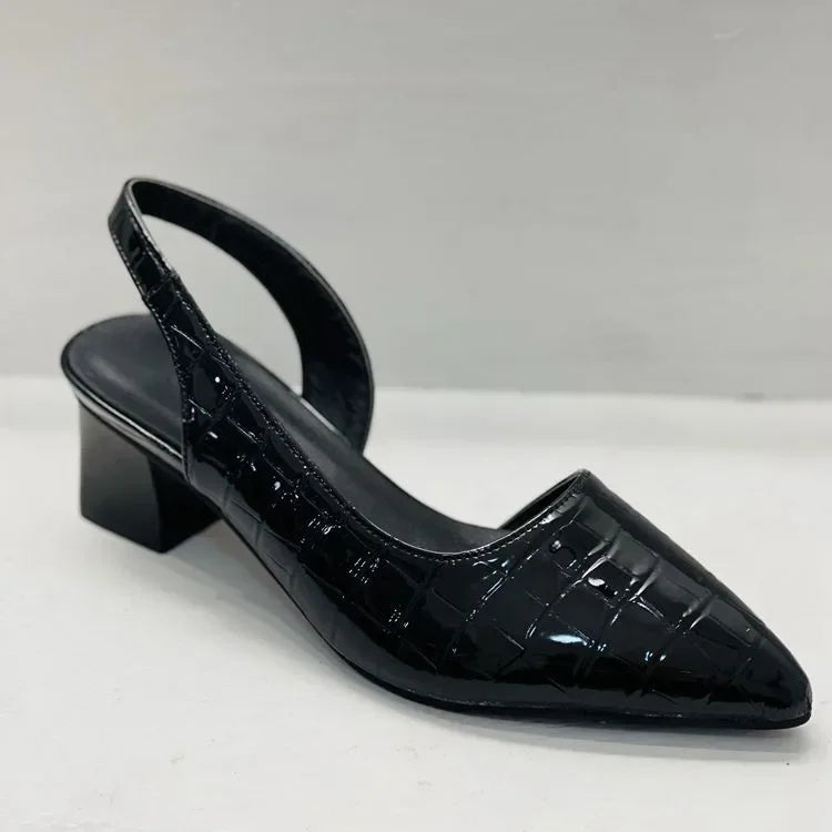 Rosa | Slingback Pumps Sort Kroko Læderlook Blokhæl til Kvinder