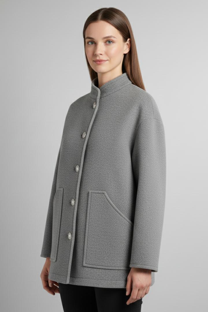 Silvia | Oversize Jakke Grå Knaplukning til Kvinder