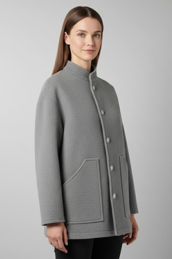 Silvia | Oversize Jakke Grå Knaplukning til Kvinder