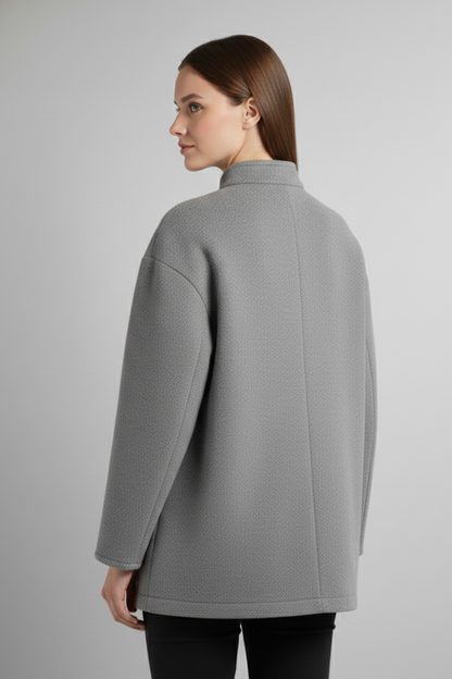 Silvia | Oversize Jakke Grå Knaplukning til Kvinder