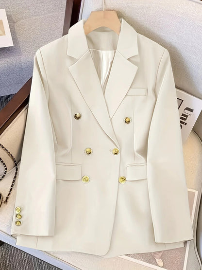 Louise | Blazer Sort Vævet Dobbeltradet med Guldknapper til Kvinder