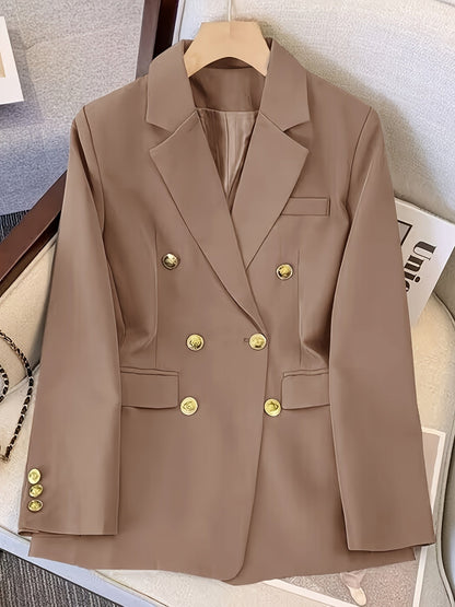 Louise | Blazer Sort Vævet Dobbeltradet med Guldknapper til Kvinder