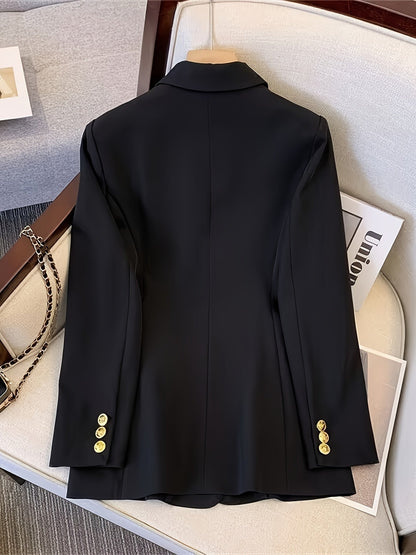 Louise | Blazer Sort Vævet Dobbeltradet med Guldknapper til Kvinder