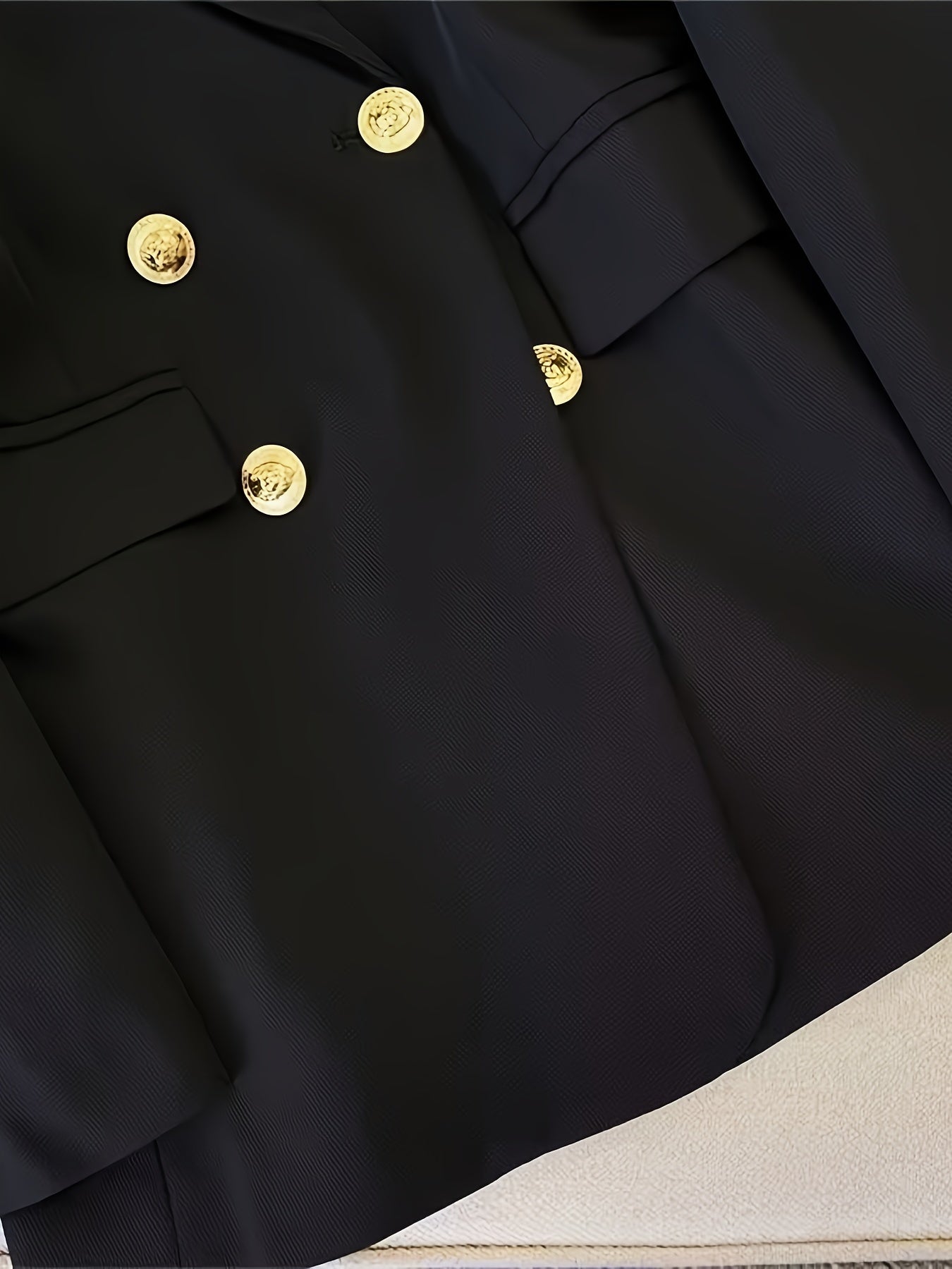 Louise | Blazer Sort Vævet Dobbeltradet med Guldknapper til Kvinder