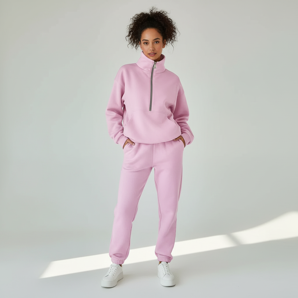 Lupe | Sportstøjssæt Beige Fleece Halvlynlås Afslappet til Kvinder