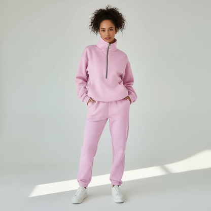 Lupe | Sportstøjssæt Beige Fleece Halvlynlås Afslappet til Kvinder