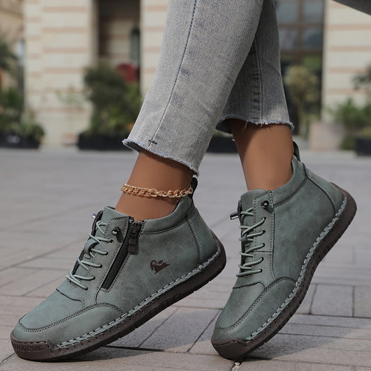 Jensine | Sage Green Leather-Look Sneakers for Women