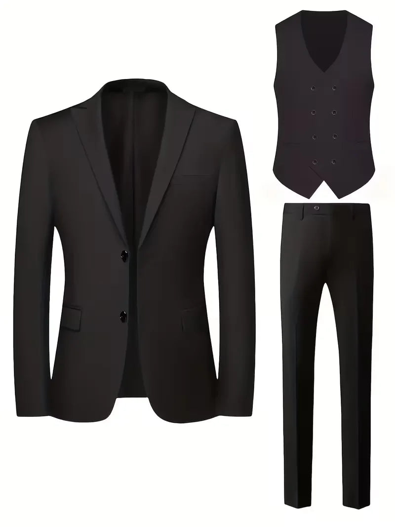 Teodor | Slim Fit Tre-Delt Jakkesæt Sort Blazer Vest Bukser til Mænd