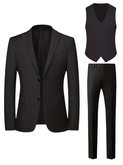 Teodor | Slim Fit Tre-Delt Jakkesæt Sort Blazer Vest Bukser til Mænd