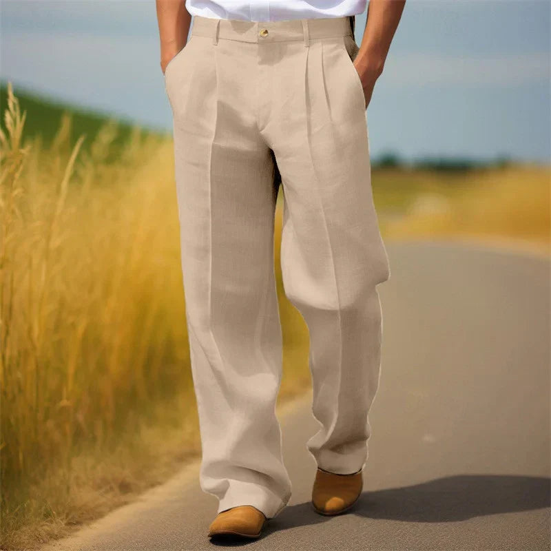 Oliver | Herrebukser Beige Hør-Look Plisserede Relaxed Fit til Mænd