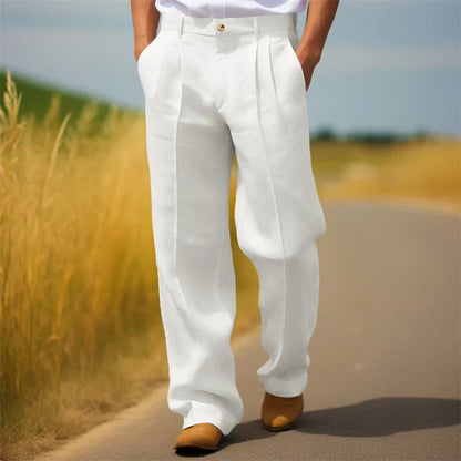 Oliver | Herrebukser Beige Hør-Look Plisserede Relaxed Fit til Mænd
