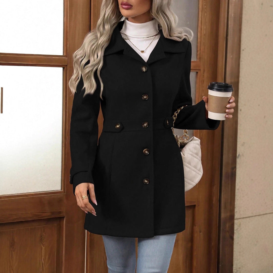Lorinda | Klassisk Frakke Beige Uld Taljeret Knapper til Kvinder