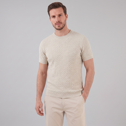 David | Strik T-Shirt Beige Kurveflet Regular Fit til Mænd