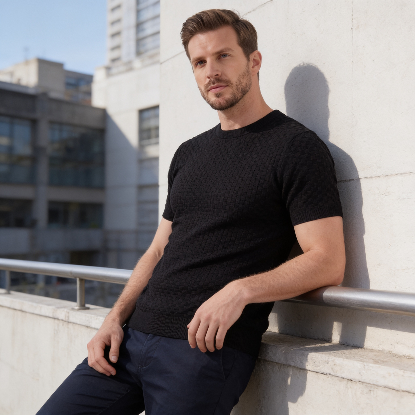 David | Strik T-Shirt Beige Kurveflet Regular Fit til Mænd