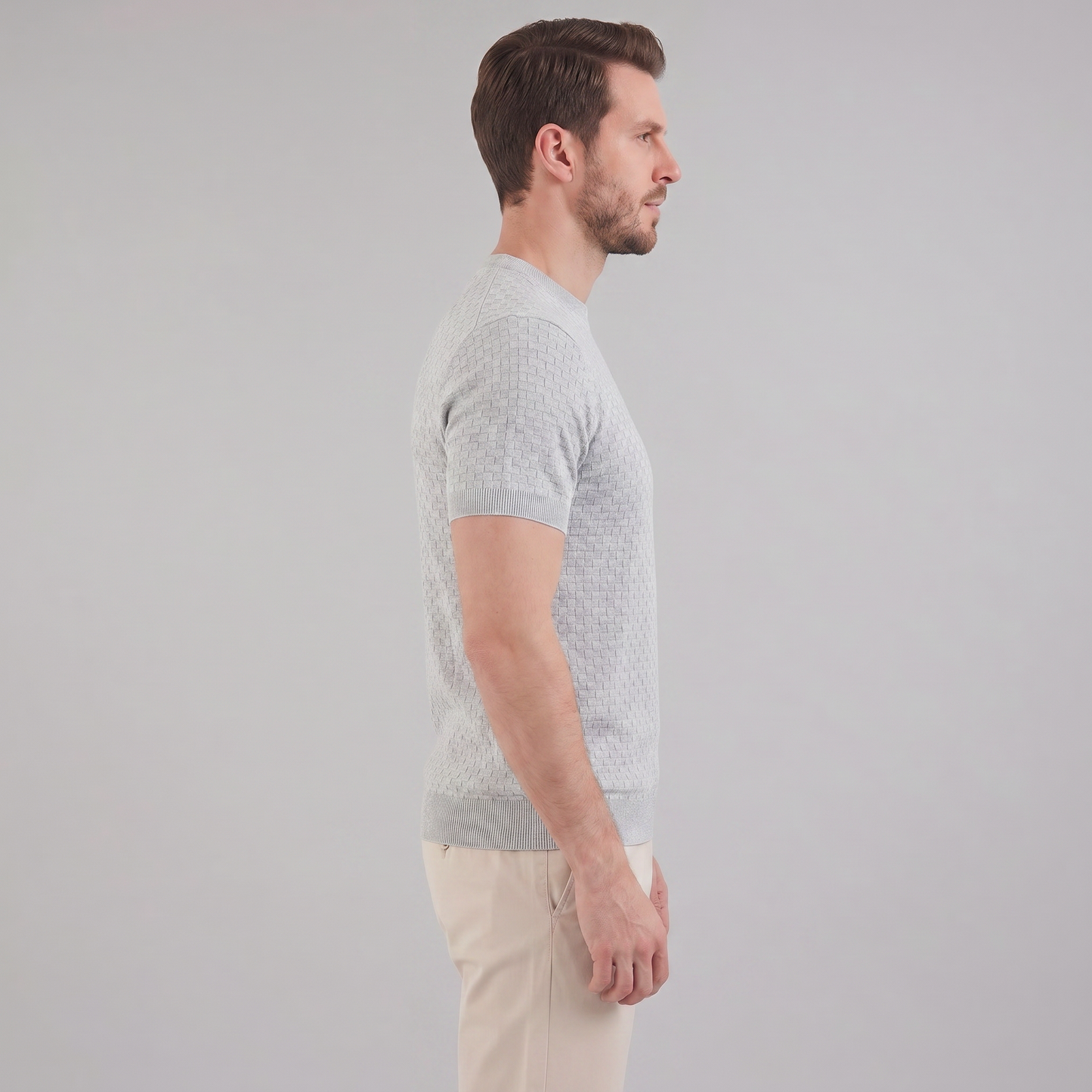 David | Strik T-Shirt Beige Kurveflet Regular Fit til Mænd