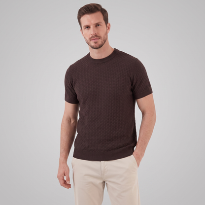 David | Strik T-Shirt Beige Kurveflet Regular Fit til Mænd
