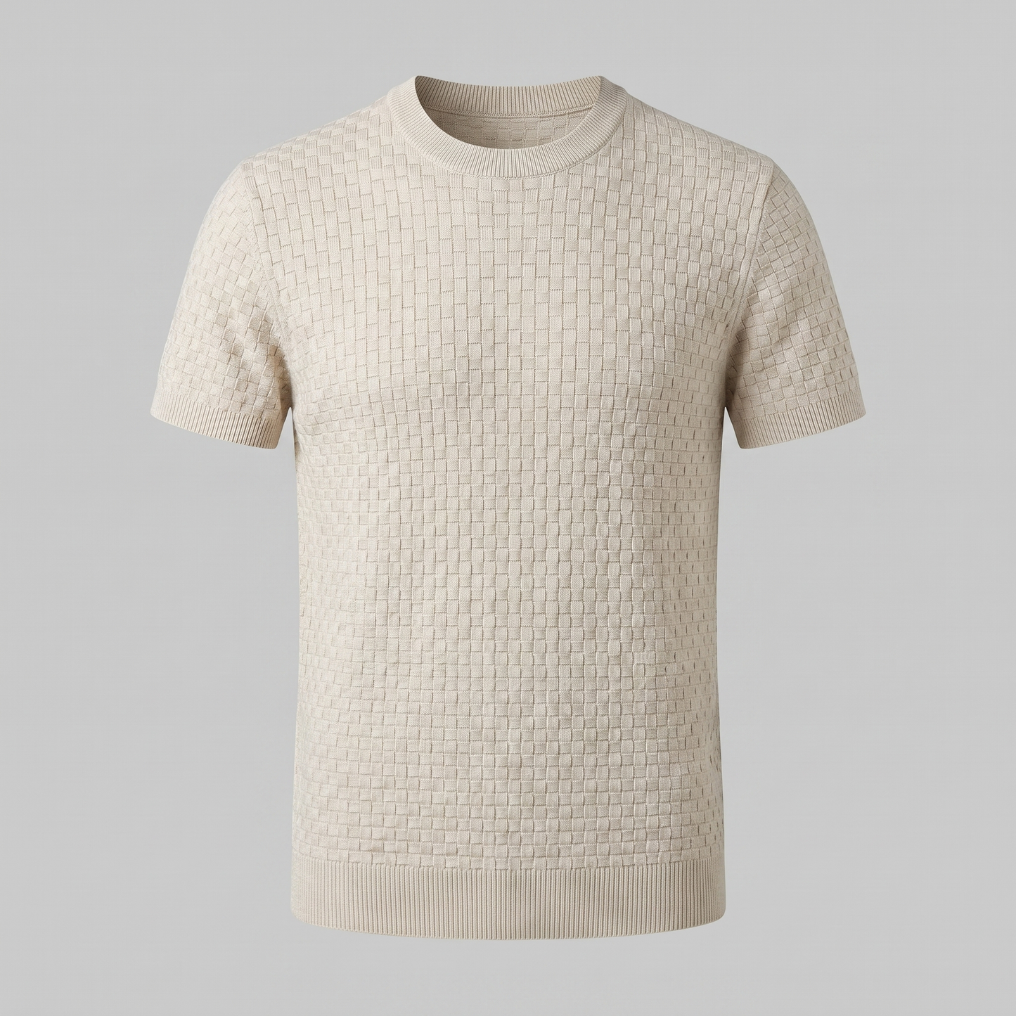 David | Strik T-Shirt Beige Kurveflet Regular Fit til Mænd