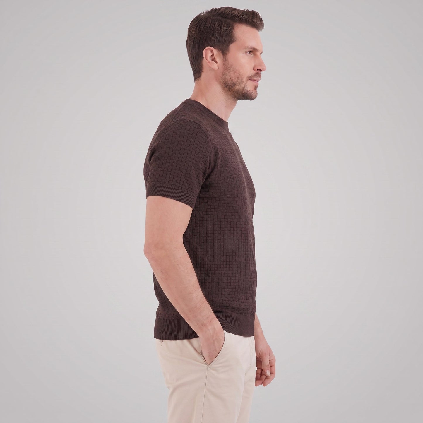 David | Strik T-Shirt Beige Kurveflet Regular Fit til Mænd