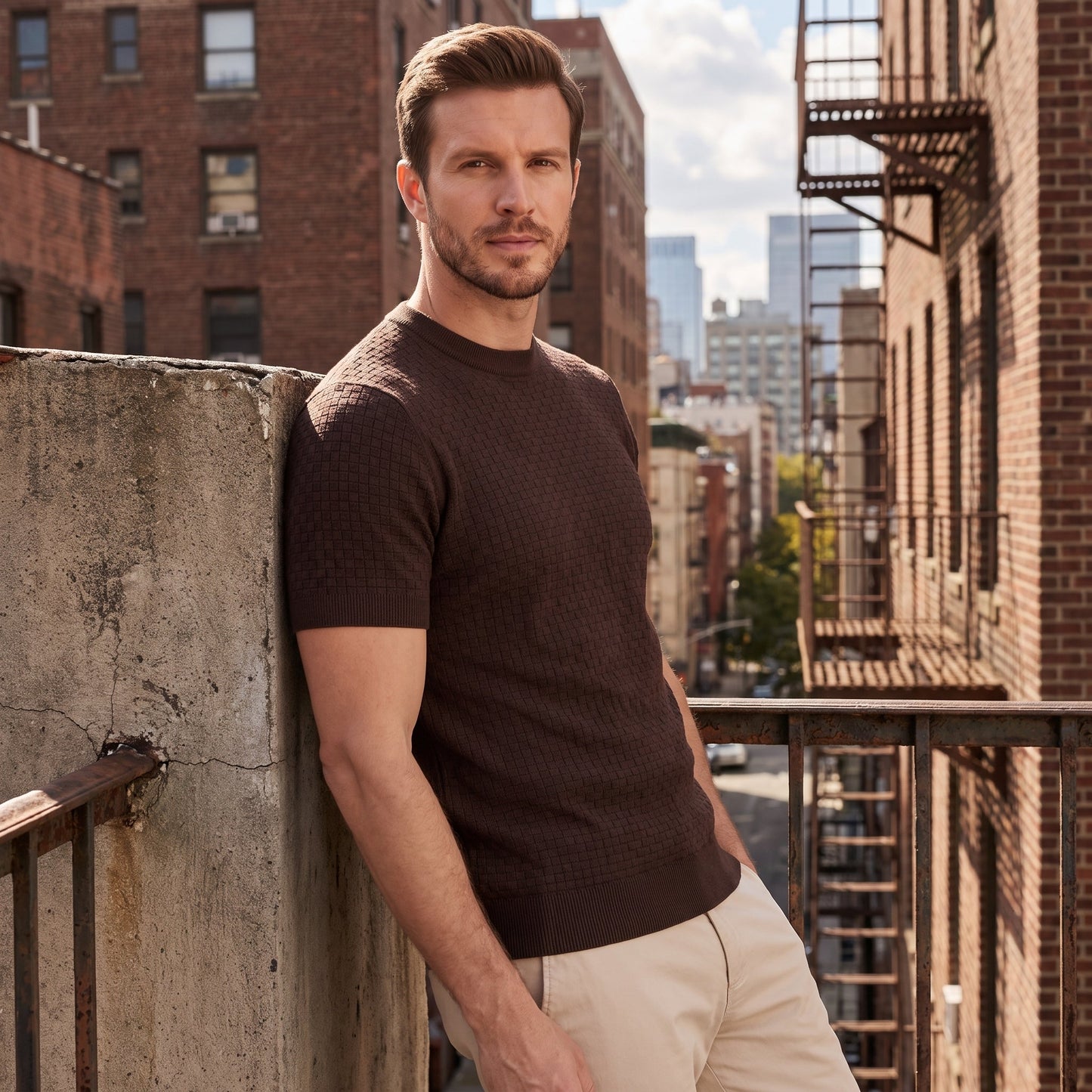 David | Strik T-Shirt Beige Kurveflet Regular Fit til Mænd
