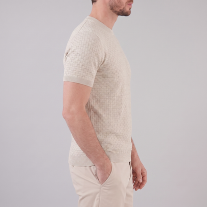 David | Strik T-Shirt Beige Kurveflet Regular Fit til Mænd