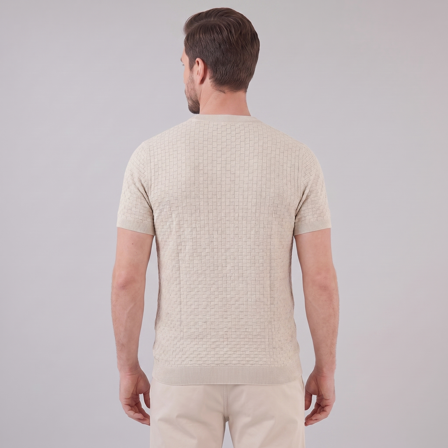David | Strik T-Shirt Beige Kurveflet Regular Fit til Mænd