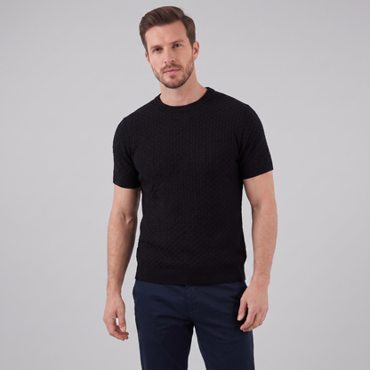 David | Strik T-Shirt Beige Kurveflet Regular Fit til Mænd