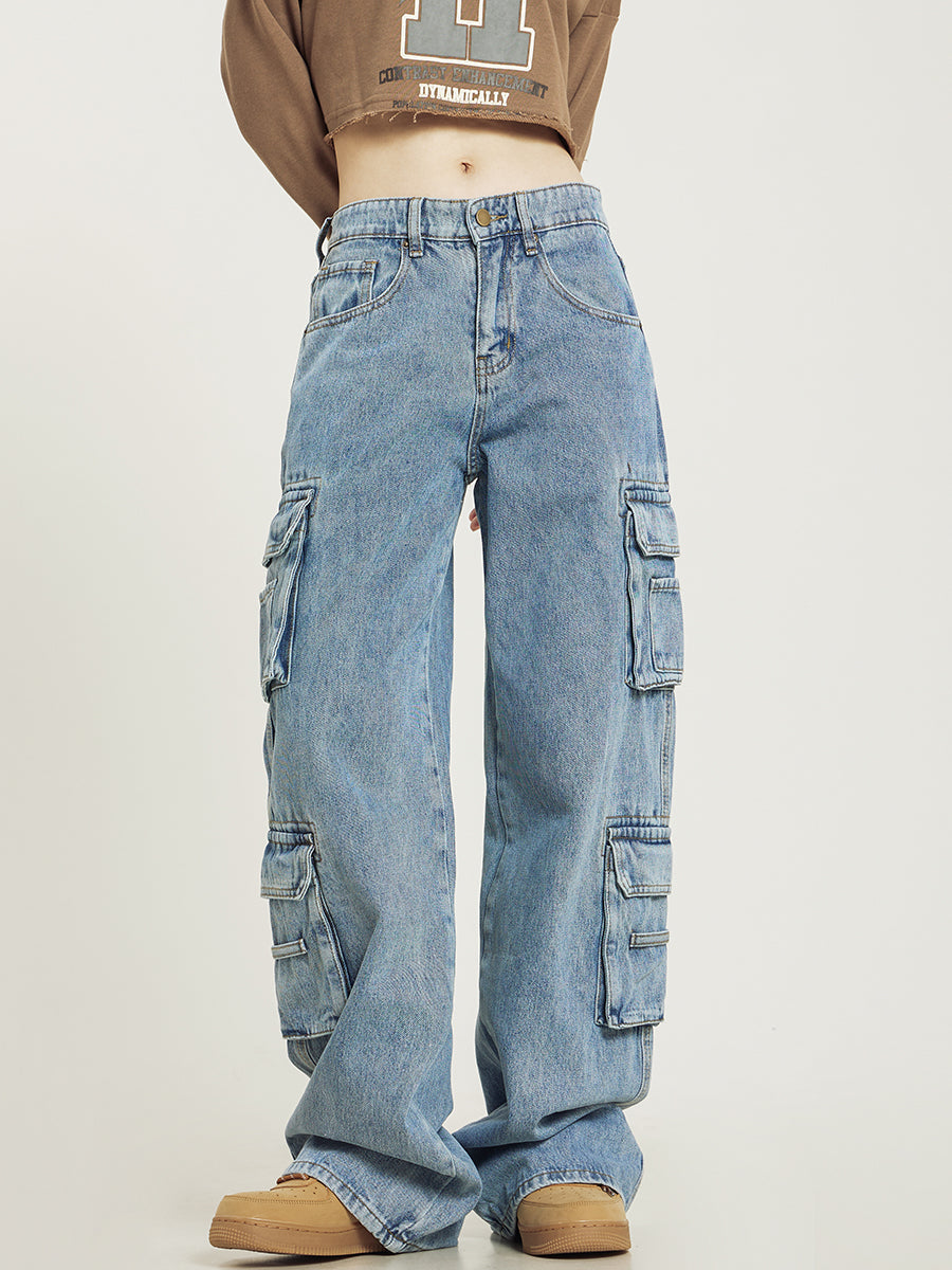 Vittoire | Cargo Jeans Lyseblå Denim Vide Ben til Kvinder