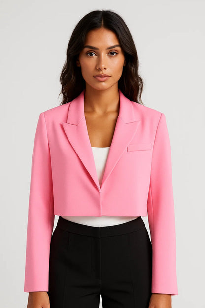 Céline | Cropped Blazer Rosa Crepe Revers Langærmet til Kvinder
