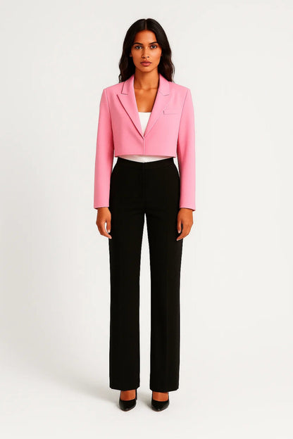 Anaïs | Cropped Blazer Pink Crepe Revers til Kvinder