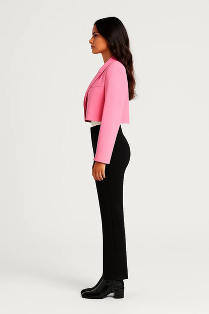 Anaïs | Cropped Blazer Pink Crepe Revers til Kvinder