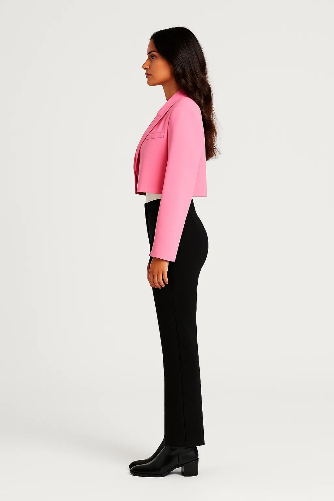 Céline | Cropped Blazer Rosa Crepe Revers Langærmet til Kvinder