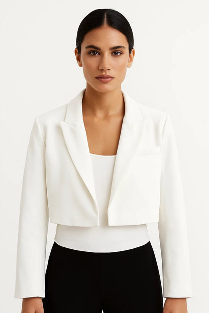 Céline | Cropped Blazer Rosa Crepe Revers Langærmet til Kvinder