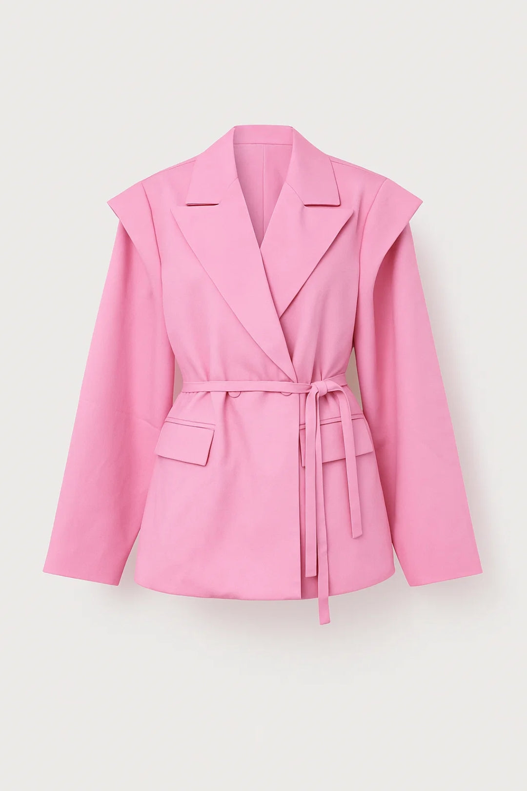 Valentía | Blazer Rosa Strukturerede Skuldre Bindebælte til Kvinder