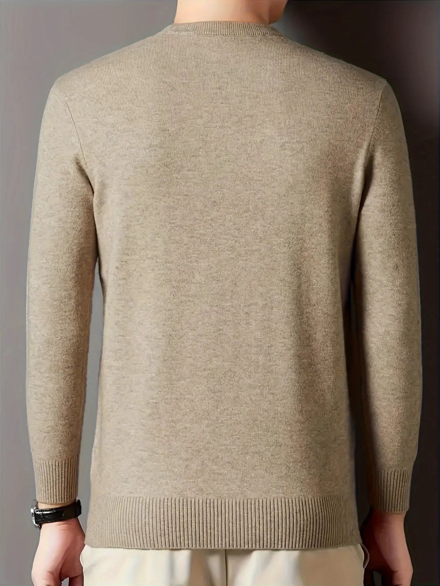 Noah | Strikbluse Beige Uld Høj Hals Slim Fit til Mænd