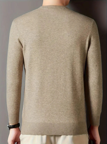 Noah | Strikbluse Beige Uld Høj Hals Slim Fit til Mænd