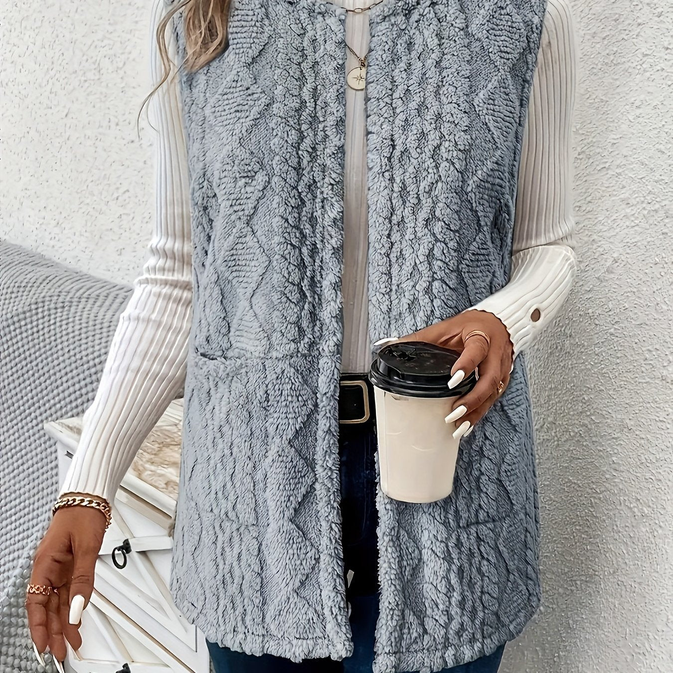 Helle | Vest Sandfarvet Teddyfleece Ærmeløs til Kvinder